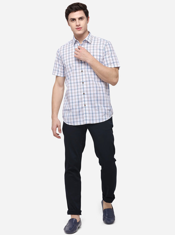 White Tailored Fit Checked Casual Shirt | JB Sport