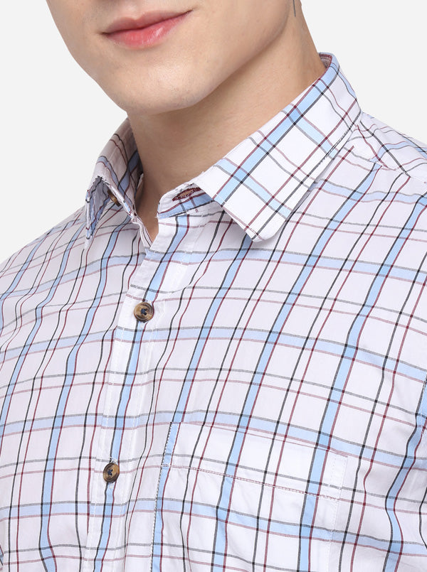 White Tailored Fit Checked Casual Shirt | JB Sport