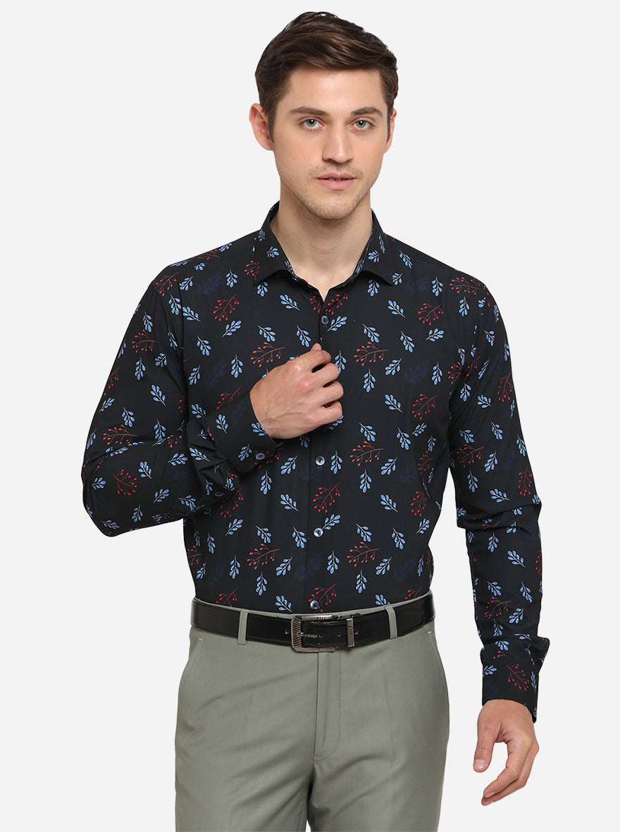 Black Printed Slim Fit Party Wear Shirt | JB Studio