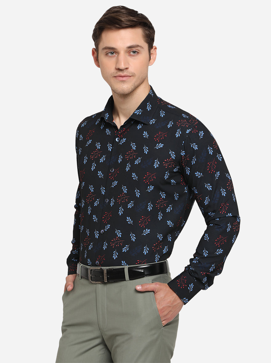 Black Printed Slim Fit Party Wear Shirt | JB Studio