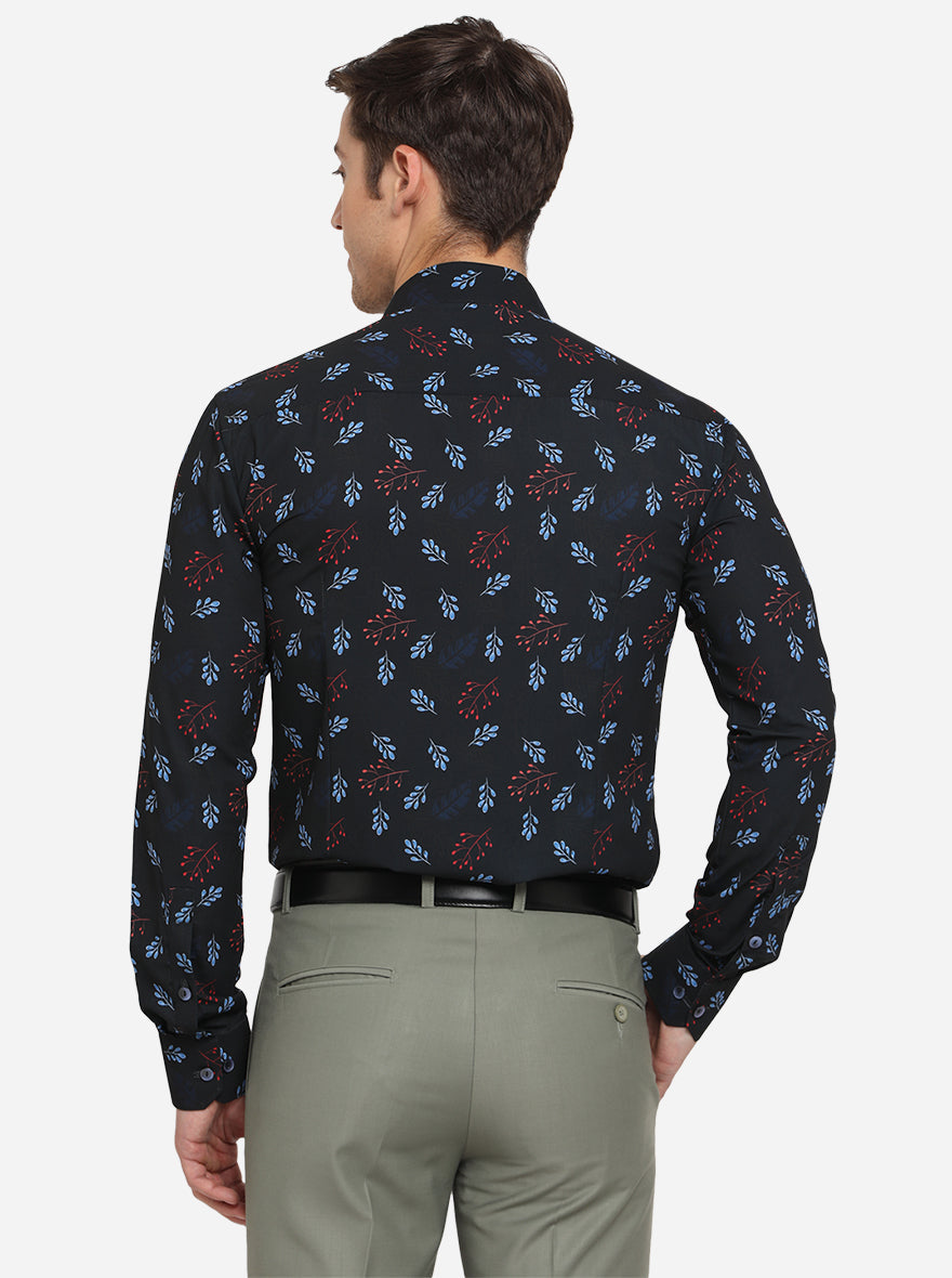 Black Printed Slim Fit Party Wear Shirt | JB Studio