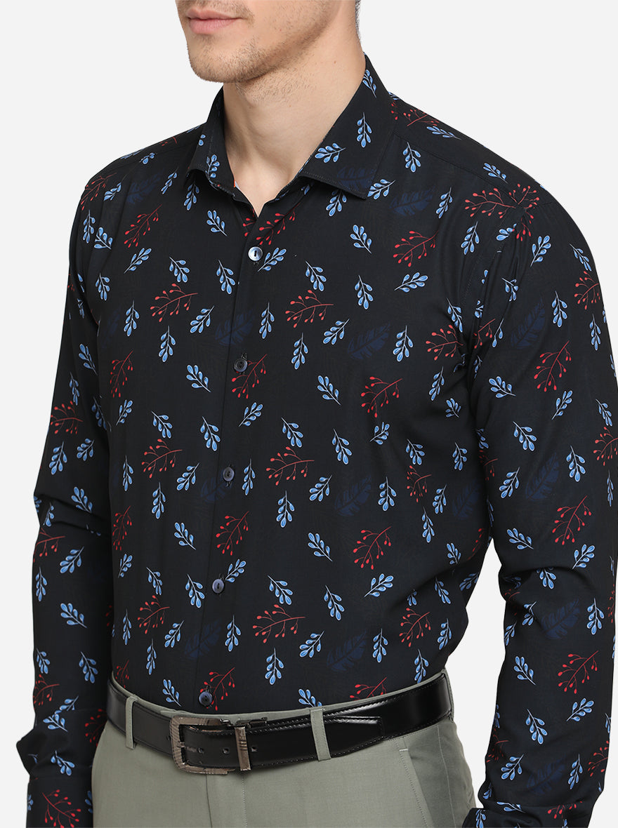 Black Printed Slim Fit Party Wear Shirt | JB Studio