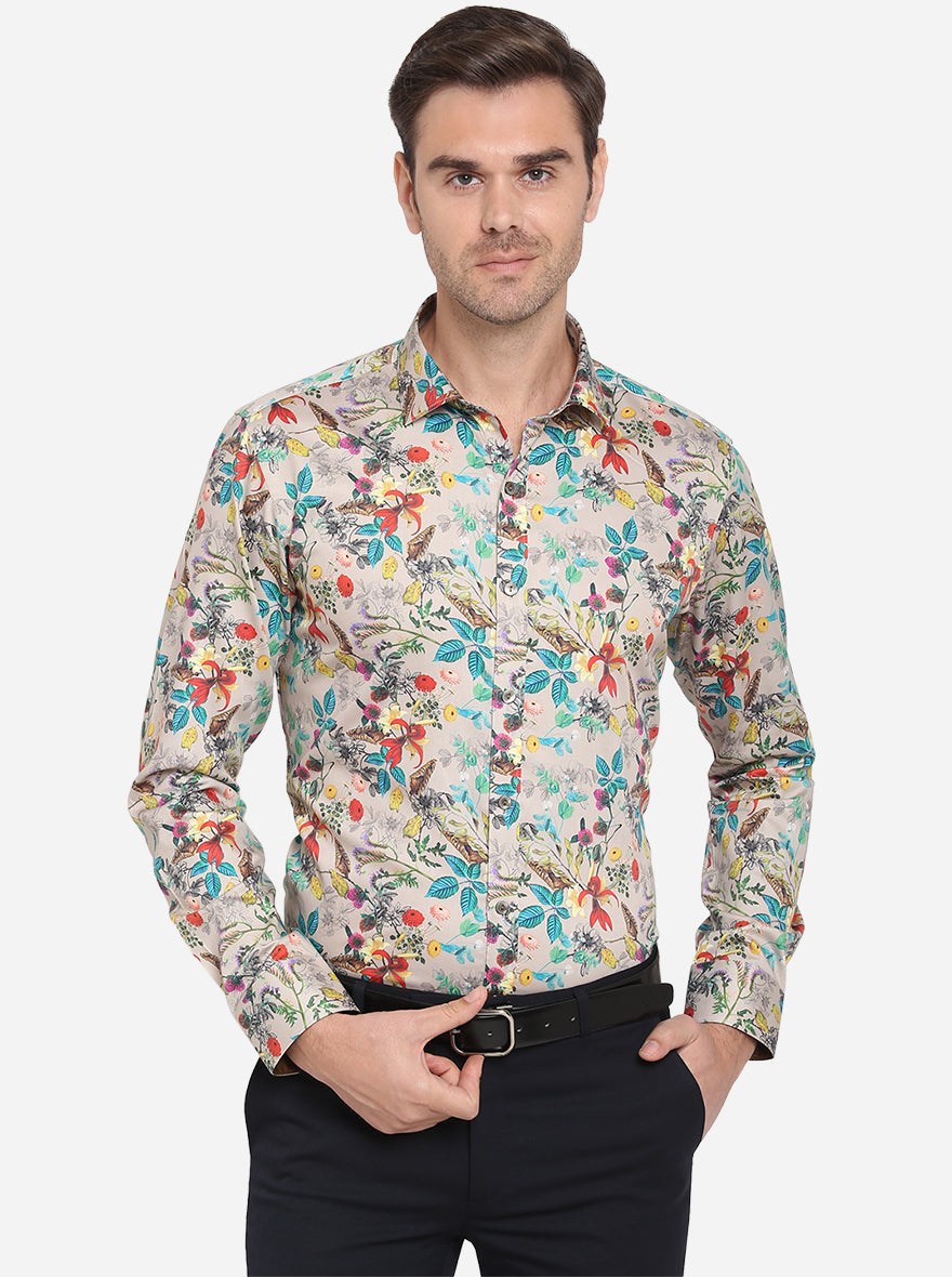 Grey Printed Slim Fit Party Wear Shirt | Wyre