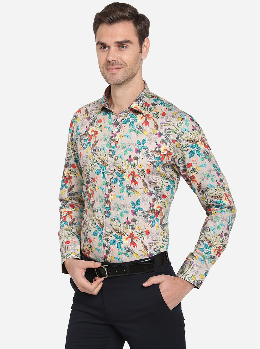 Grey Printed Slim Fit Party Wear Shirt | Wyre