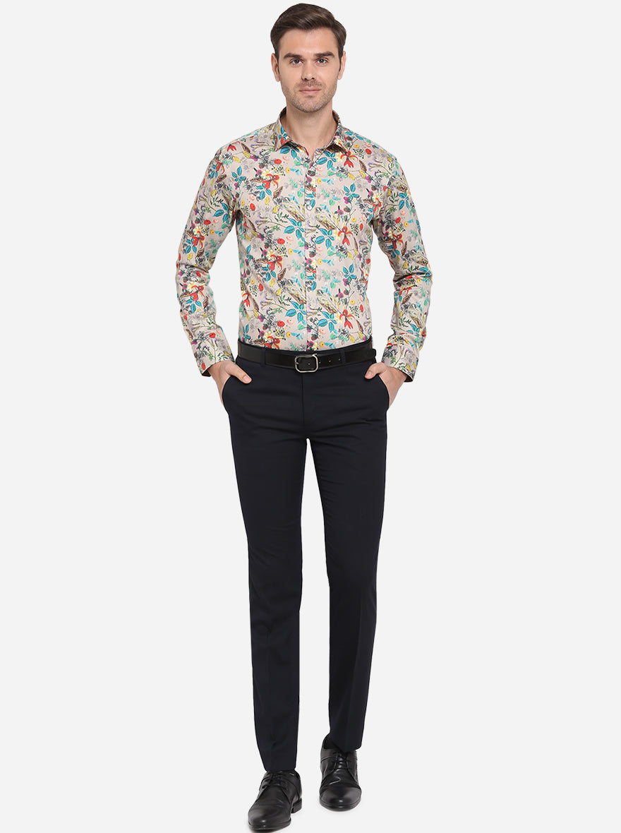 Grey Printed Slim Fit Party Wear Shirt | Wyre