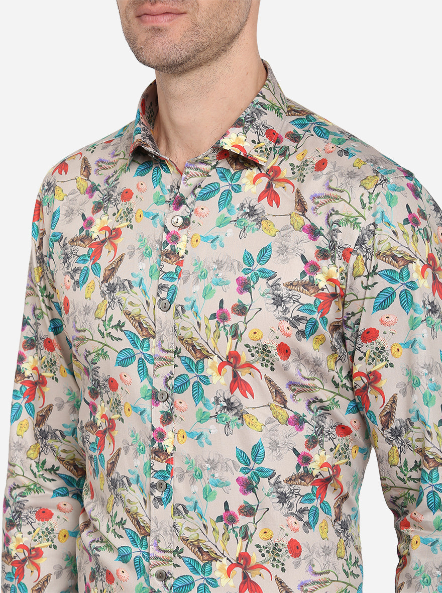 Grey Printed Slim Fit Party Wear Shirt | Wyre