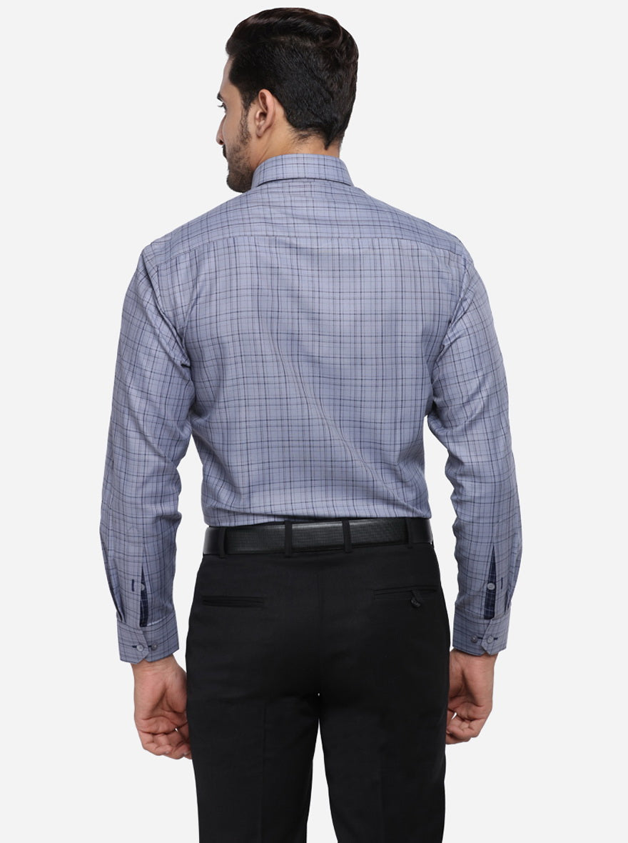 Steel Grey Checked Regular Fit Formal Shirt | Greenfibre