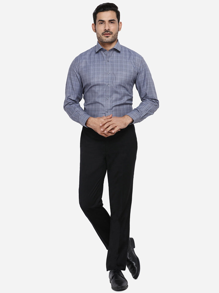 Steel Grey Checked Regular Fit Formal Shirt | Greenfibre