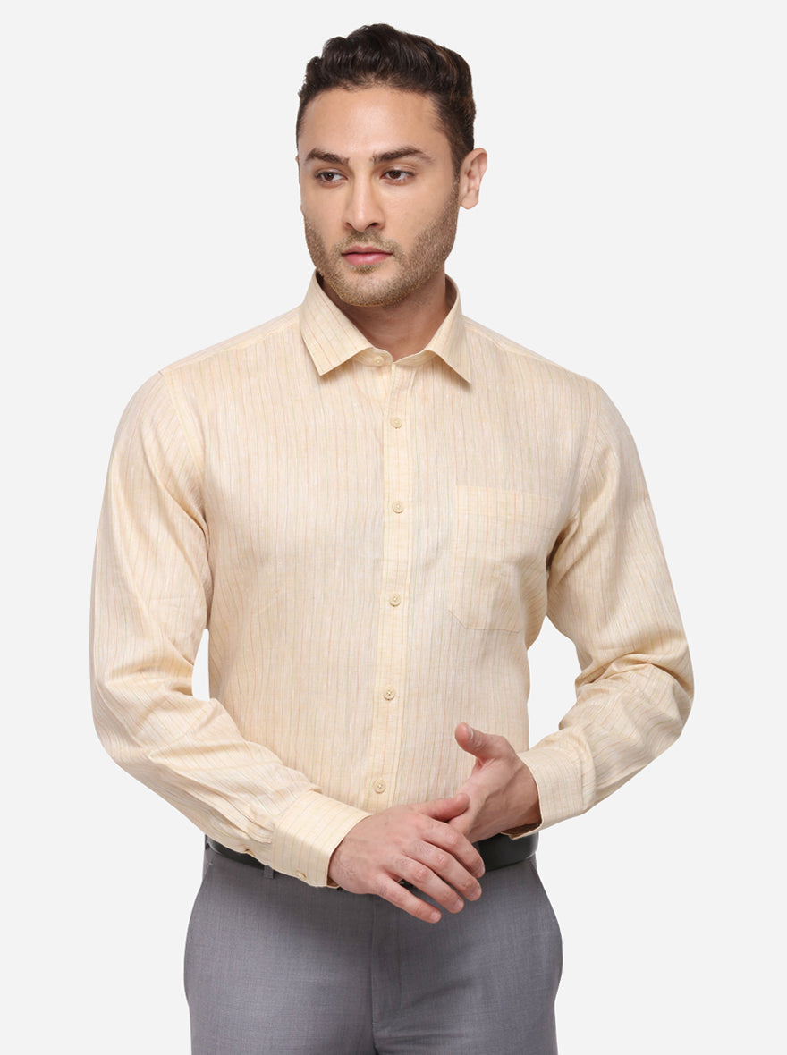 Yellow Striped Regular Fit Formal Shirt | JadeBlue