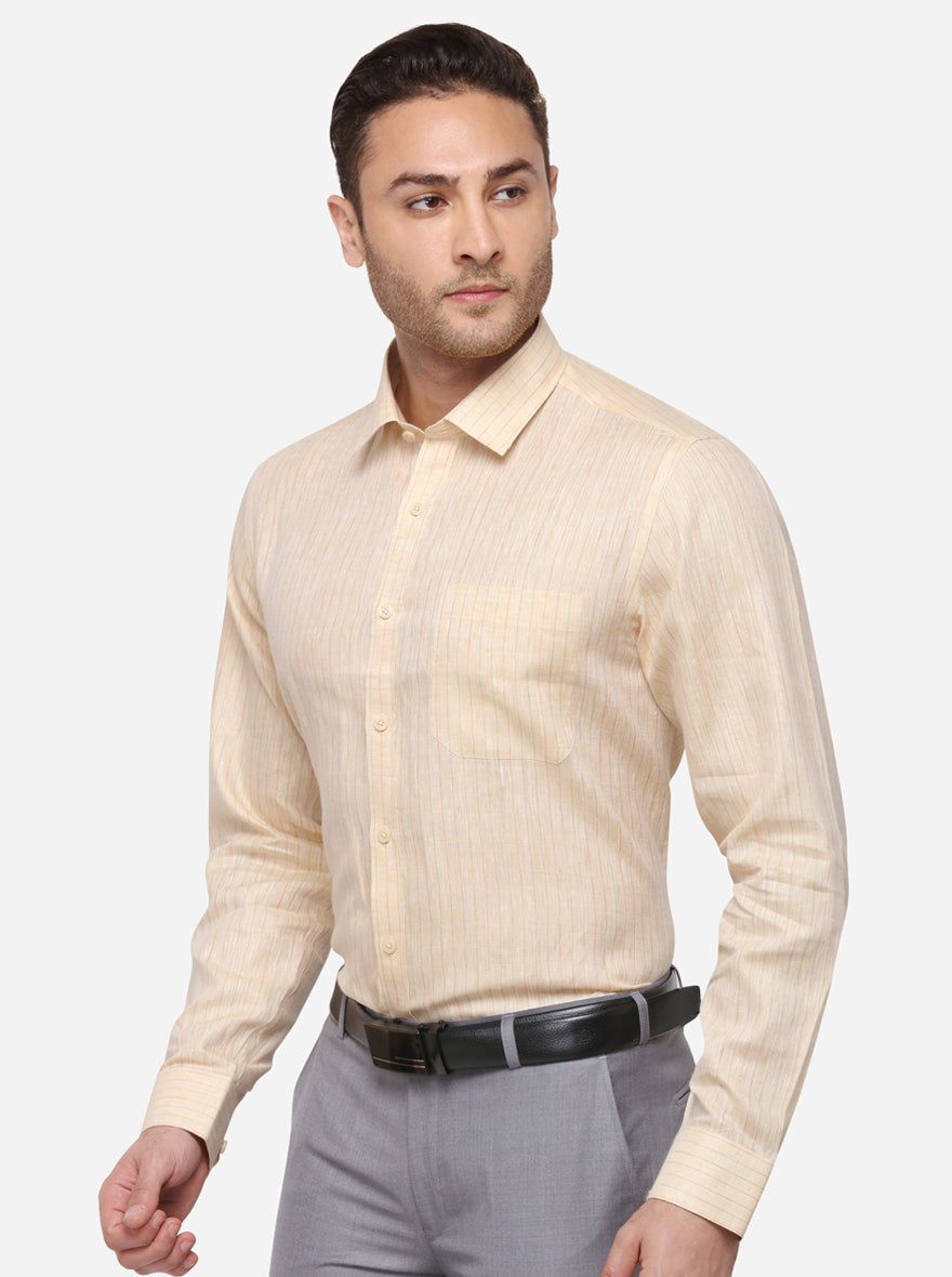 Yellow Striped Regular Fit Formal Shirt | JadeBlue