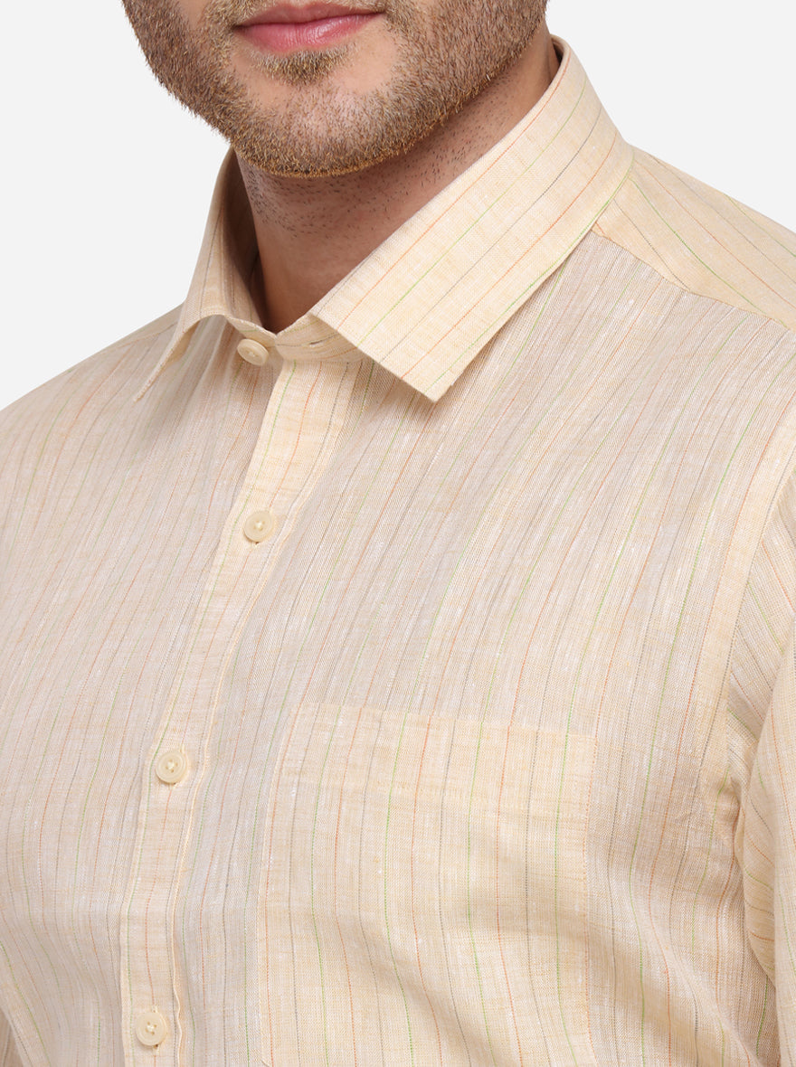 Yellow Striped Regular Fit Formal Shirt | JadeBlue