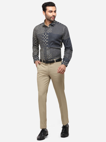 Navy Blue Printed Slim Fit Party Wear Shirt | JB Studio