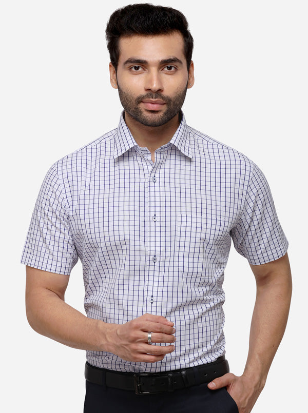 Blue & White Checked Regular Fit Formal Shirt | Greenfibre