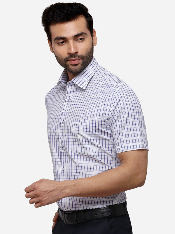 Blue & White Checked Regular Fit Formal Shirt | Greenfibre