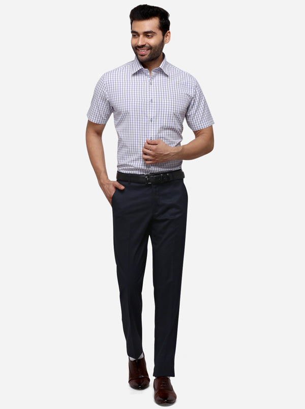 Blue & White Checked Regular Fit Formal Shirt | Greenfibre