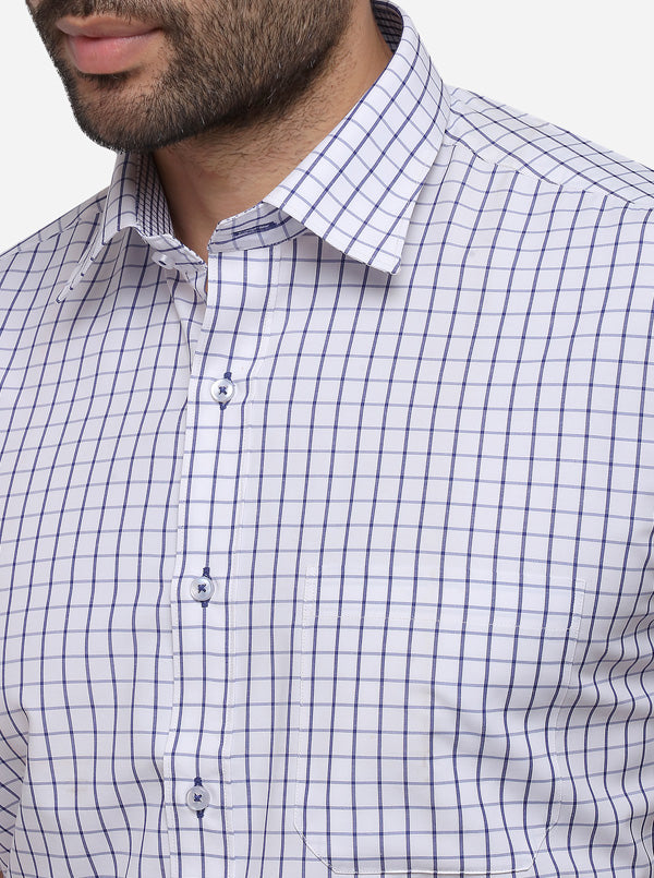 Blue & White Checked Regular Fit Formal Shirt | Greenfibre