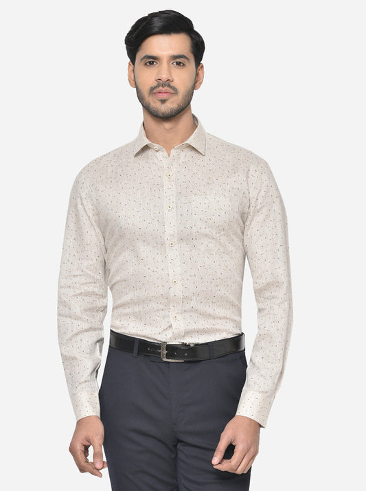 Off-White Printed Regular Fit Formal Shirt | JadeBlue