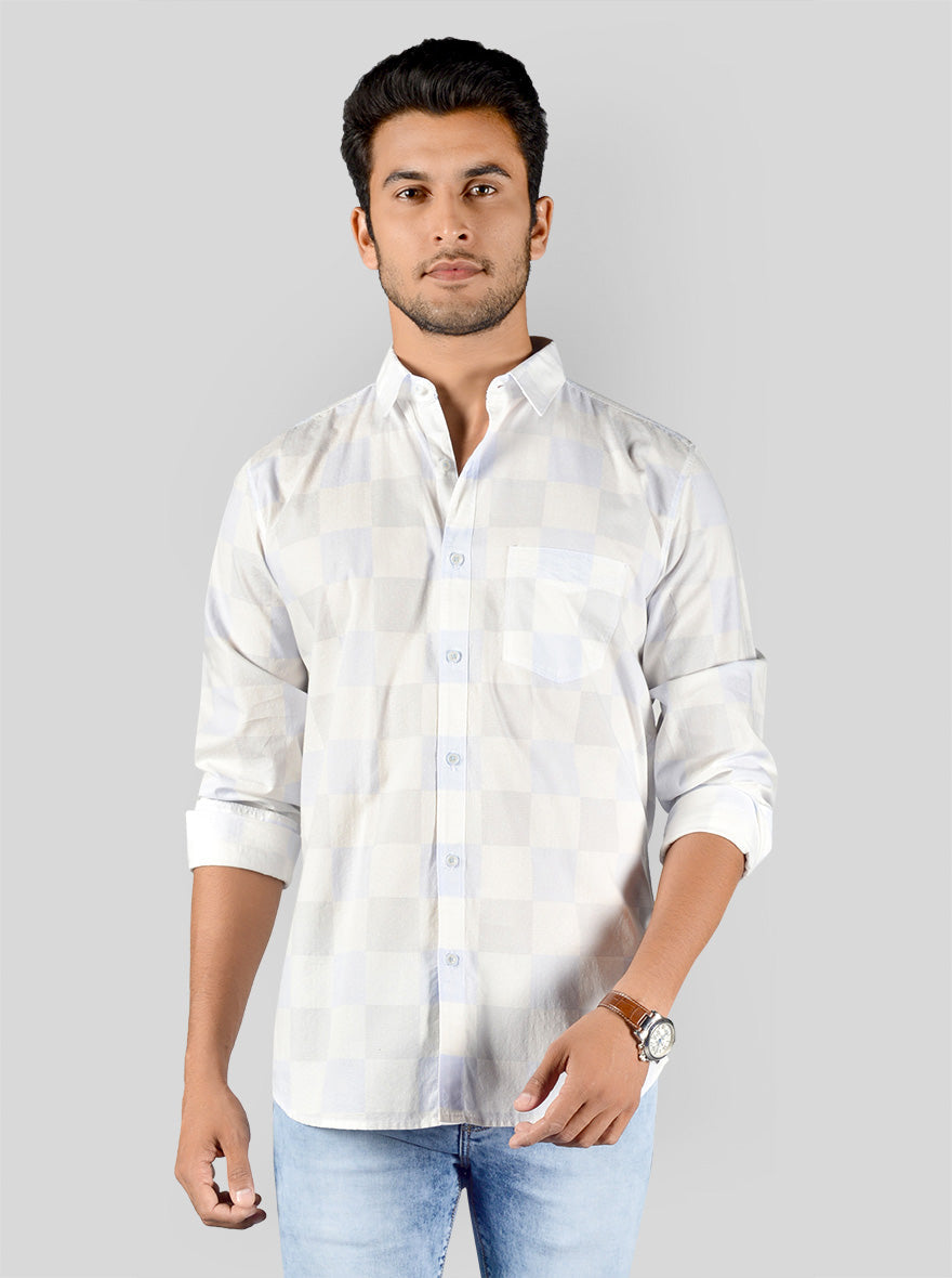 Sky Blue & White Checked Slim Fit Casual Shirt | JB Sport