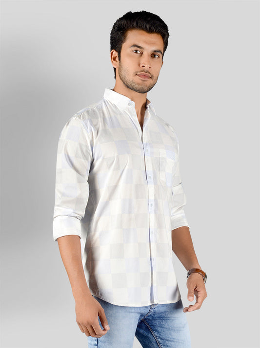 Sky Blue & White Checked Slim Fit Casual Shirt | JB Sport