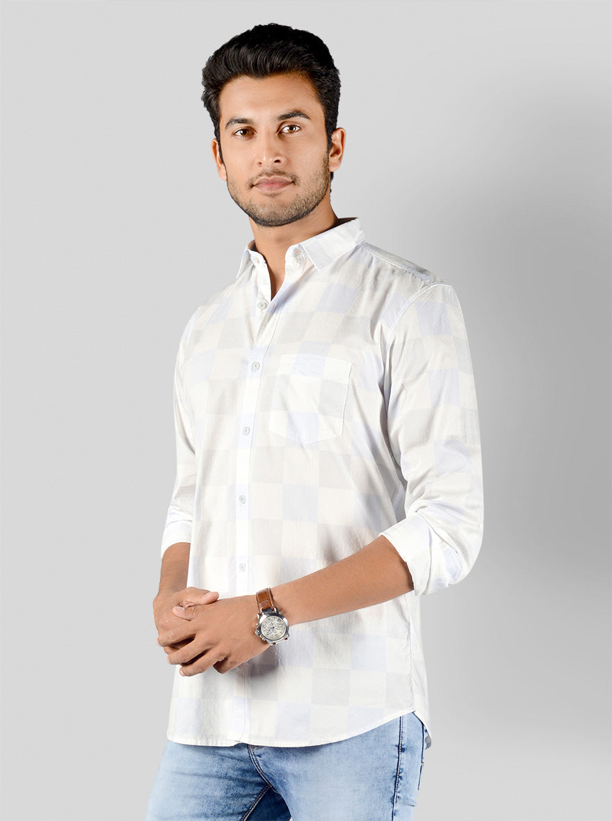 Sky Blue & White Checked Slim Fit Casual Shirt | JB Sport