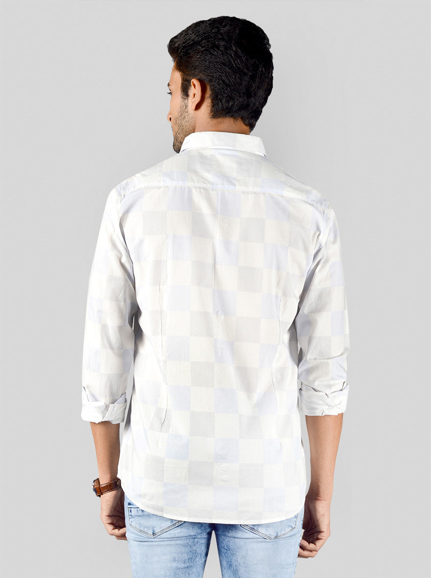 Sky Blue & White Checked Slim Fit Casual Shirt | JB Sport