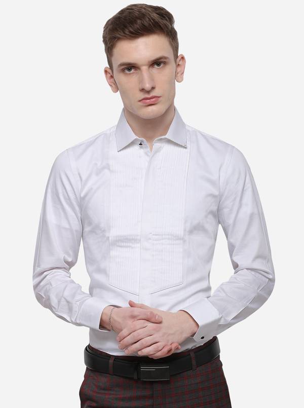 White Solid Slim Fit Party Wear Shirt | JB Studio