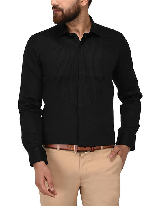 JB Studio Black Striped Slim Fit Party Wear Shirt