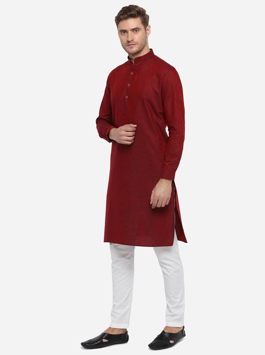 Maroon Self Design Regular Fit Modi Kurta | JadeBlue