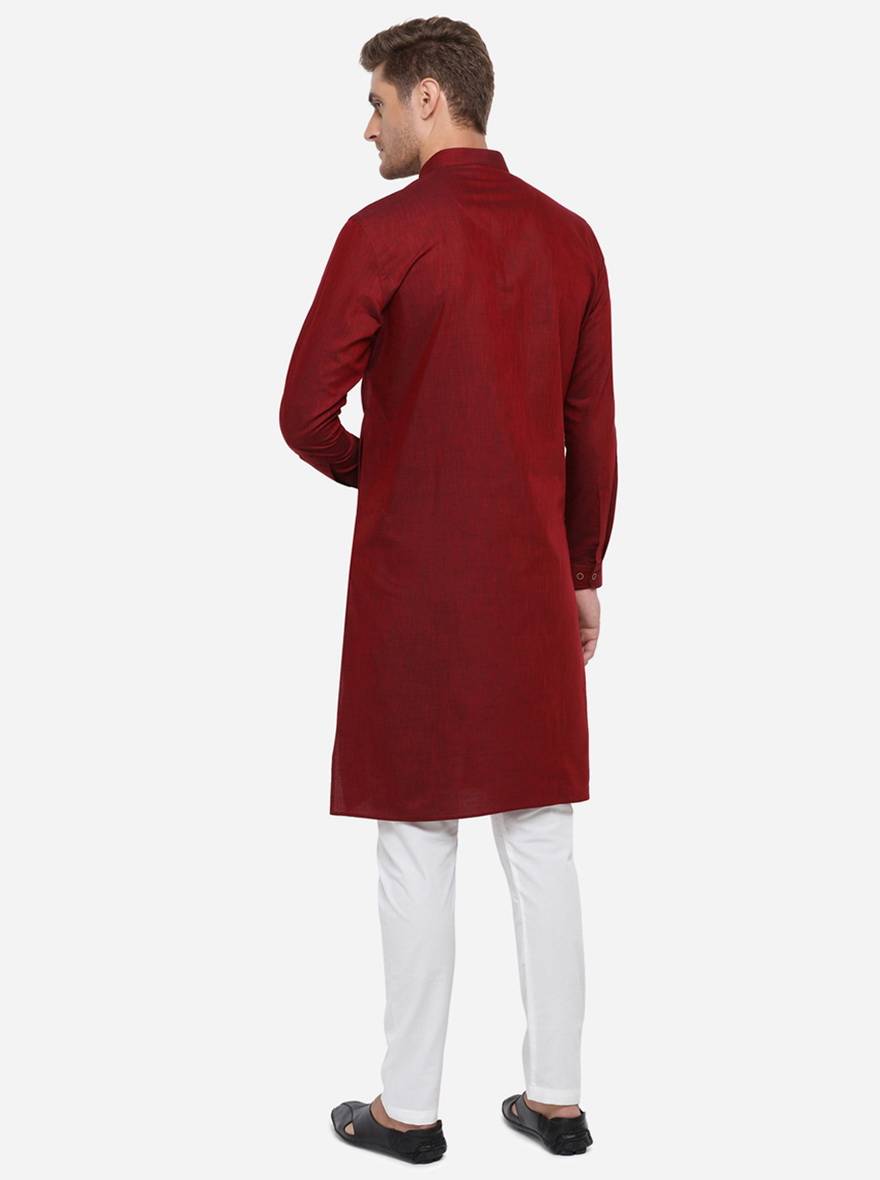 Maroon Self Design Regular Fit Modi Kurta | JadeBlue