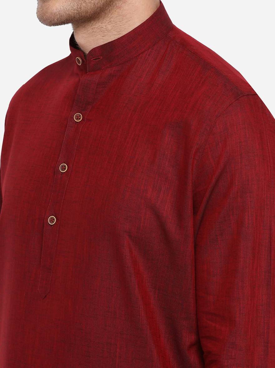 Maroon Self Design Regular Fit Modi Kurta | JadeBlue