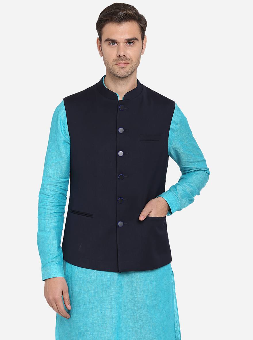 Navy Blue Bandhgala Jacket | Greenfibre