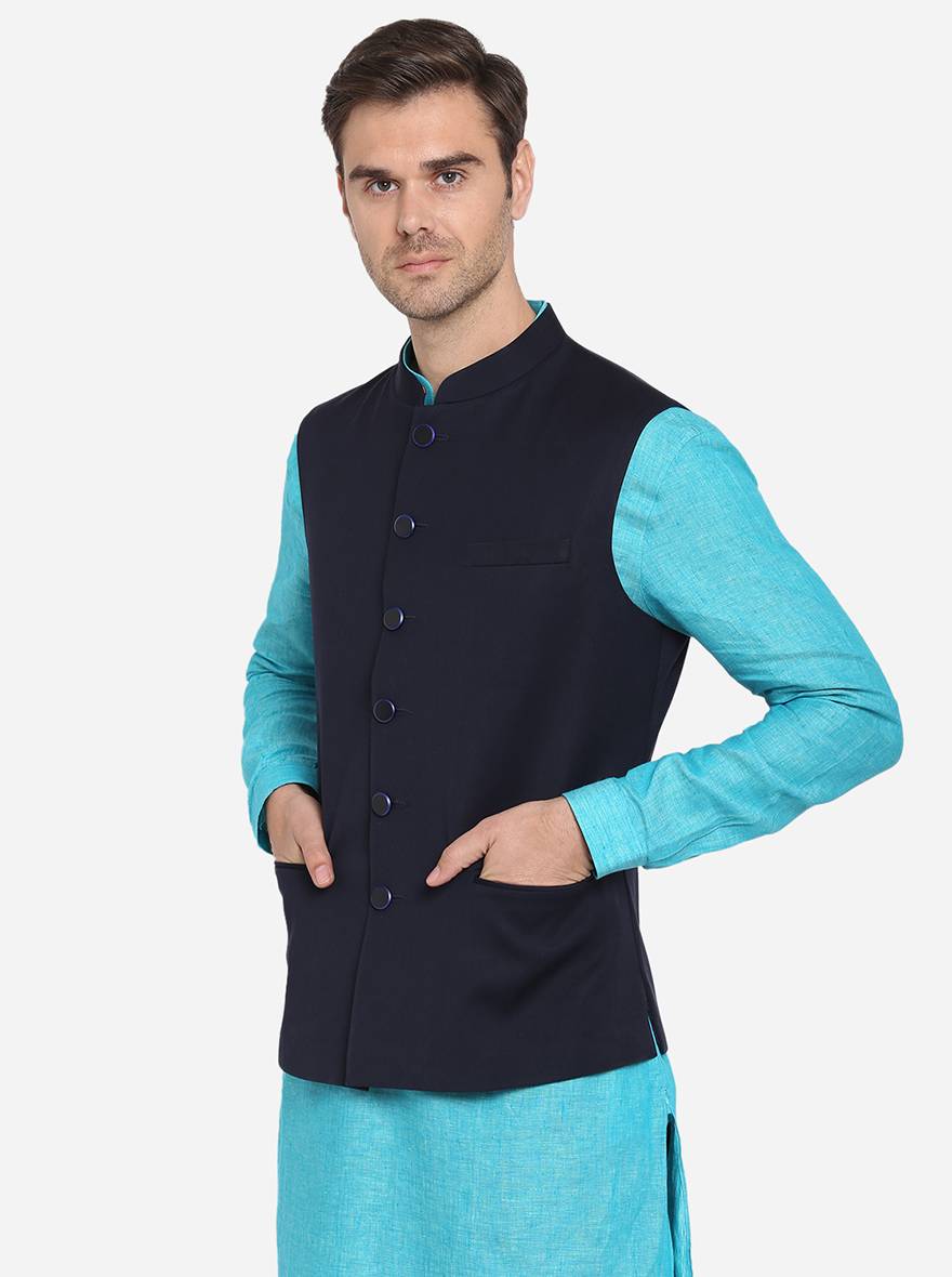 Navy Blue Bandhgala Jacket | Greenfibre