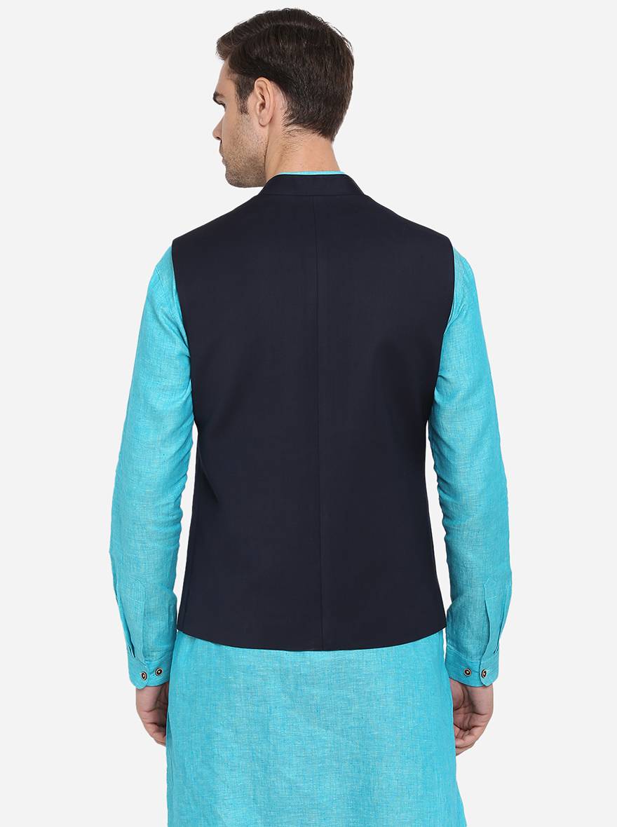 Navy Blue Bandhgala Jacket | Greenfibre