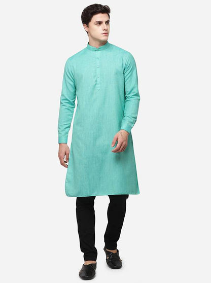 Ocean Green Self Textured Regular Fit Modi Kurta | JadeBlue