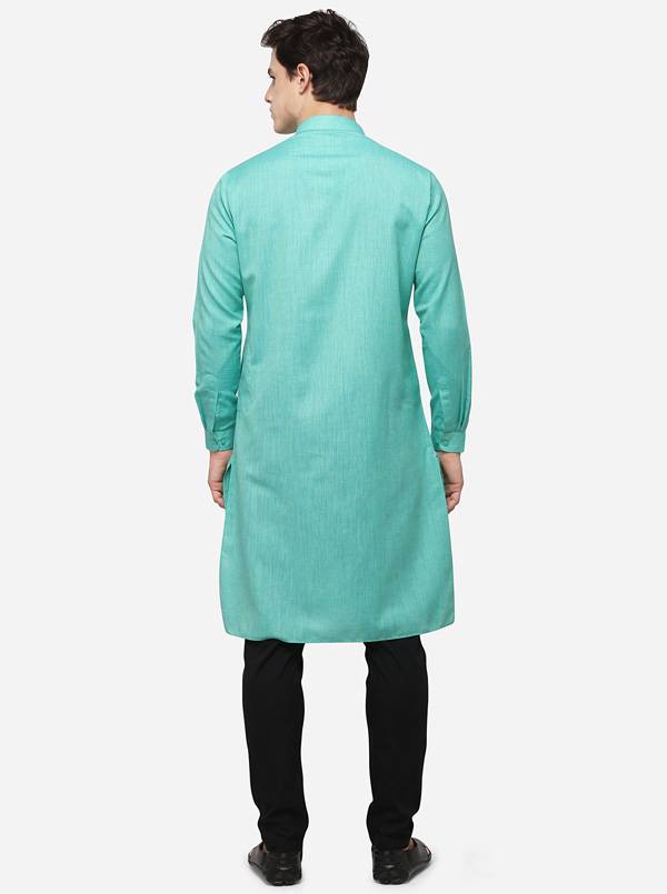 Ocean Green Self Textured Regular Fit Modi Kurta | JadeBlue