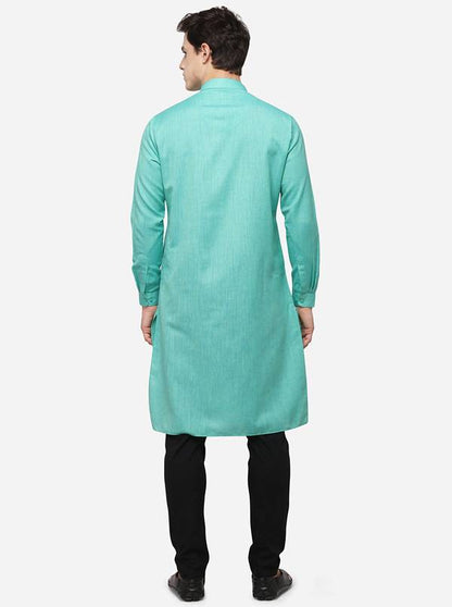 Ocean Green Self Textured Regular Fit Modi Kurta | JadeBlue