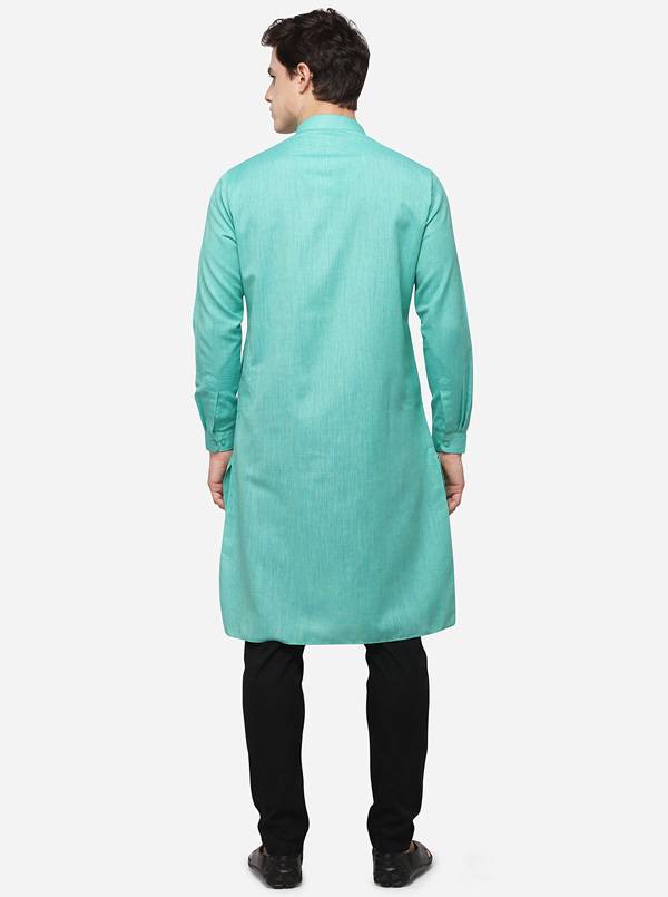 Ocean Green Self Textured Regular Fit Modi Kurta | JadeBlue