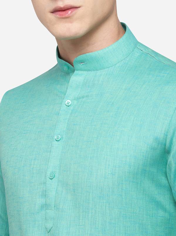 Ocean Green Self Textured Regular Fit Modi Kurta | JadeBlue