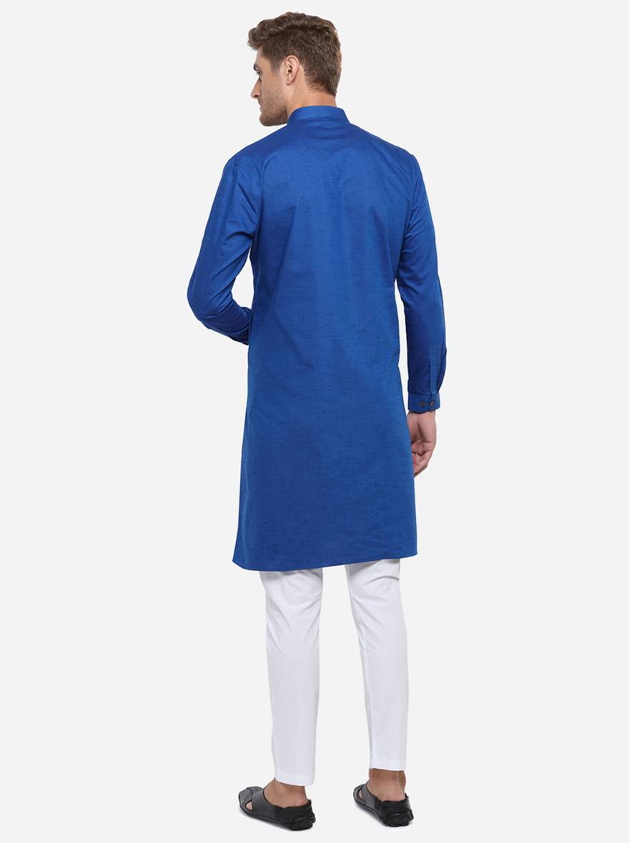 Cobalt Blue Self Design Regular Fit Modi Kurta | JadeBlue
