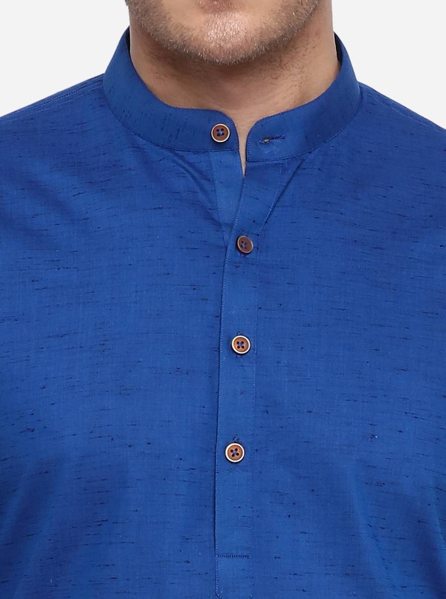 Cobalt Blue Self Design Regular Fit Modi Kurta | JadeBlue