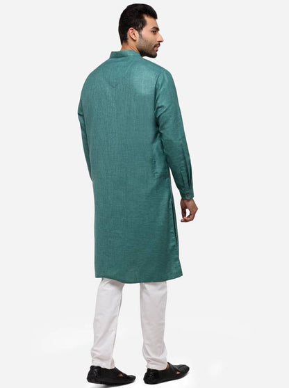 Olive Green Self Textured Regular Fit Modi Kurta | JadeBlue