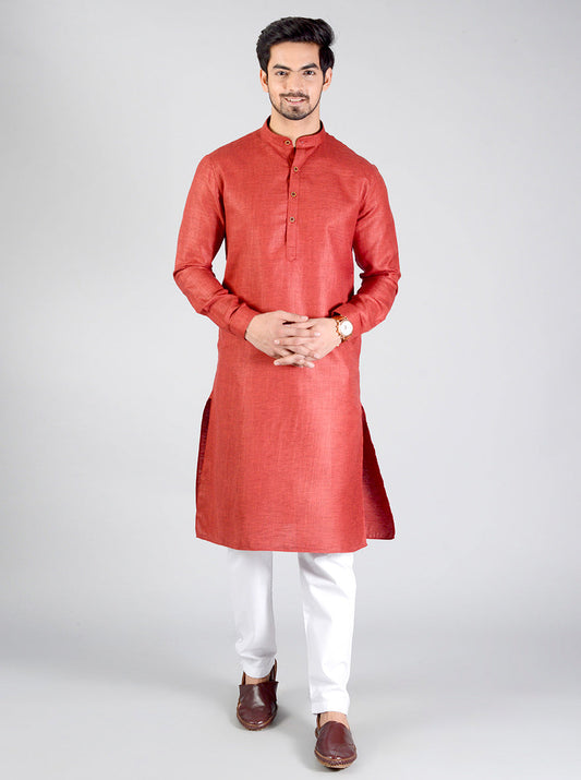 Dark Red Self Textured Regular fit Modi Kurta | Jadeblue