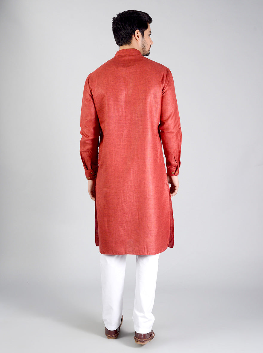 Dark Red Self Textured Regular fit Modi Kurta | Jadeblue