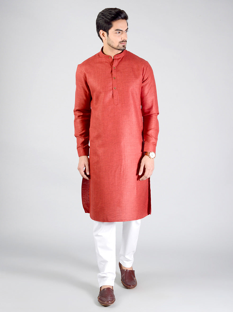 Dark Red Self Textured Regular fit Modi Kurta | Jadeblue