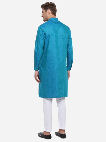 Ocean Blue Self Design Regular Fit Modi Kurta | JadeBlue