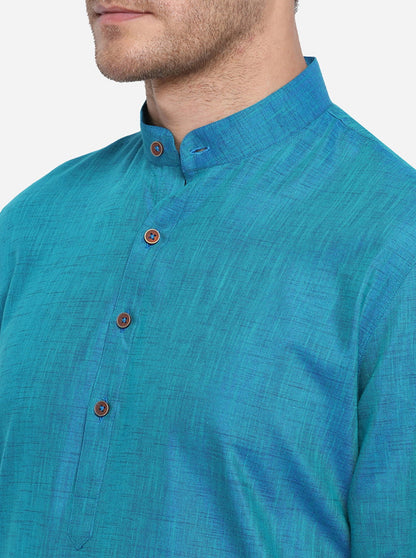 Ocean Blue Self Design Regular Fit Modi Kurta | JadeBlue