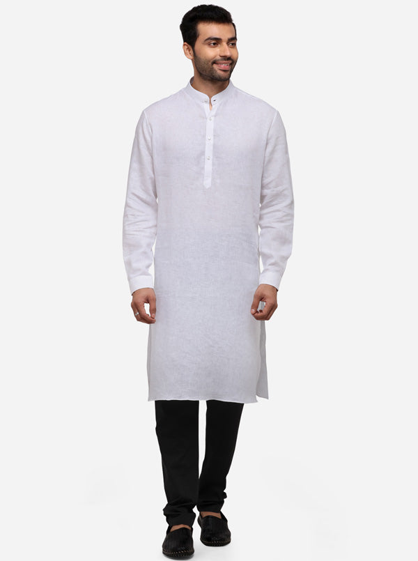 White Solid Regular Fit Modi Kurta | JadeBlue