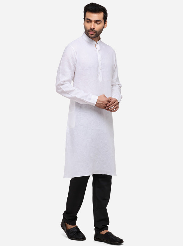 White Solid Regular Fit Modi Kurta | JadeBlue