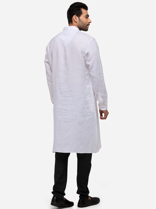 White Solid Regular Fit Modi Kurta | JadeBlue