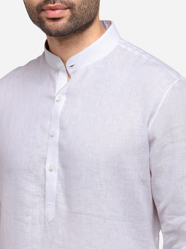 White Solid Regular Fit Modi Kurta | JadeBlue